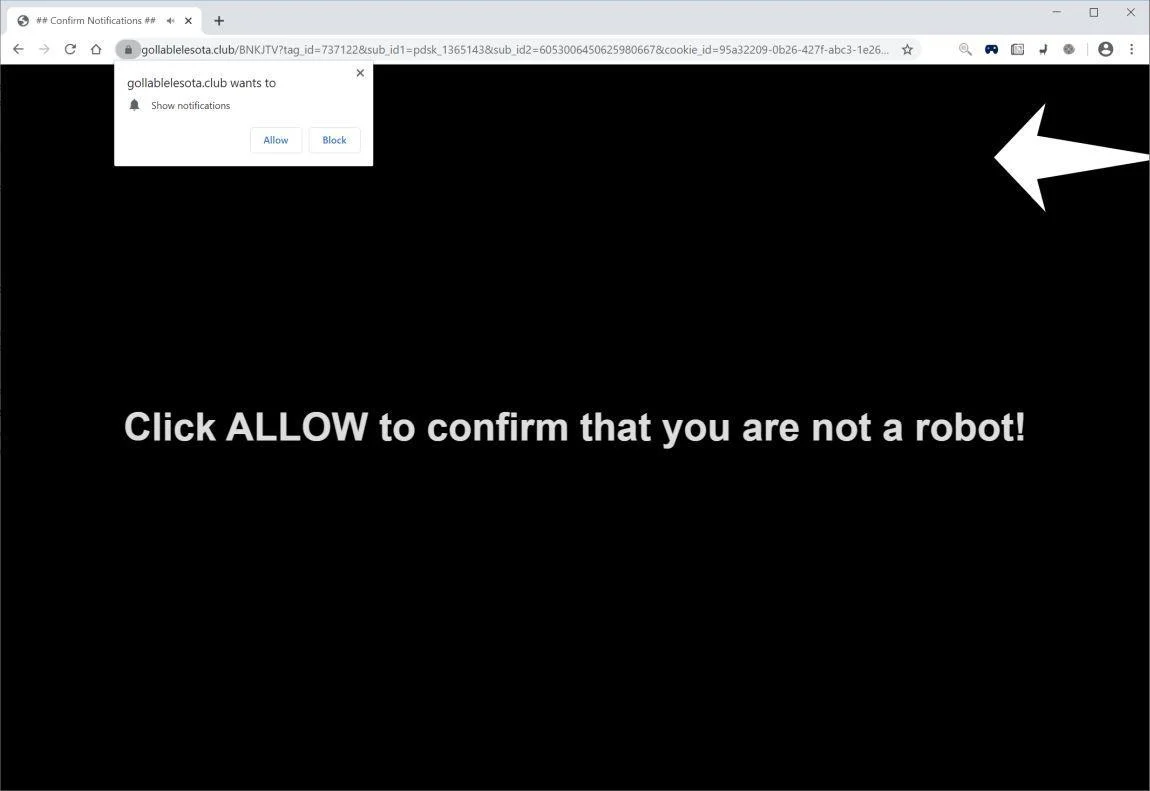 Image: Chrome browser is redirected to Gollablelesota.club