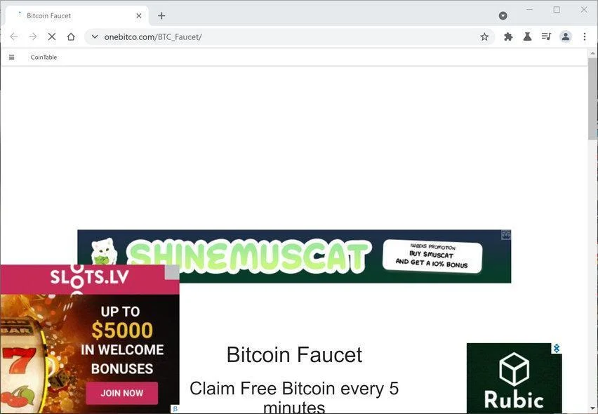Image: Chrome browser is redirected to Onebitco.com