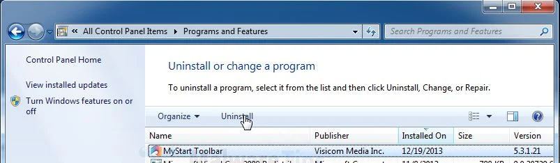 [Image: Uninstall MyStart Toolbar from Windows]