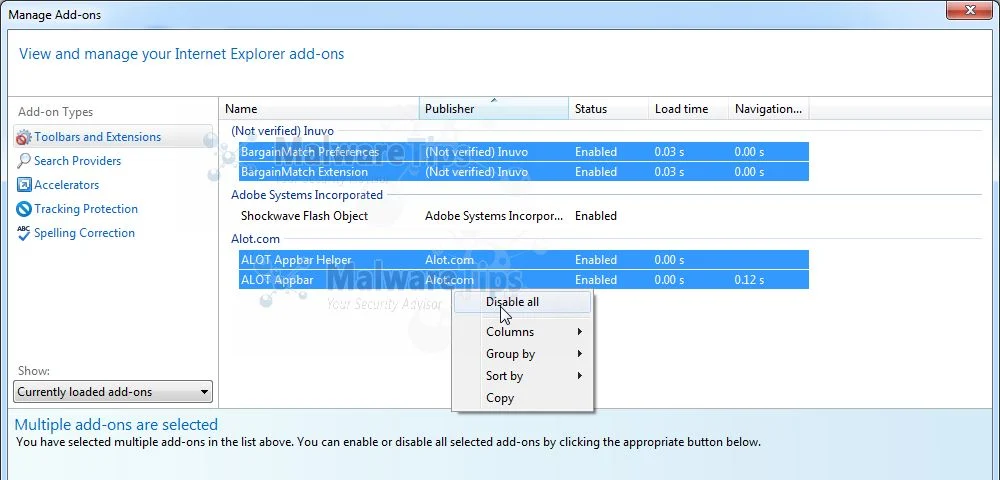 [Image: Alot Toolbar Internet Explorer extensions]