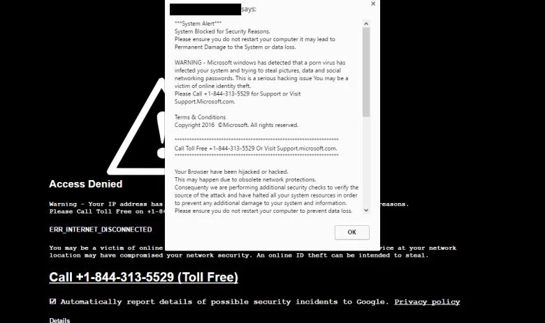 Cyber Security Warning pop-up