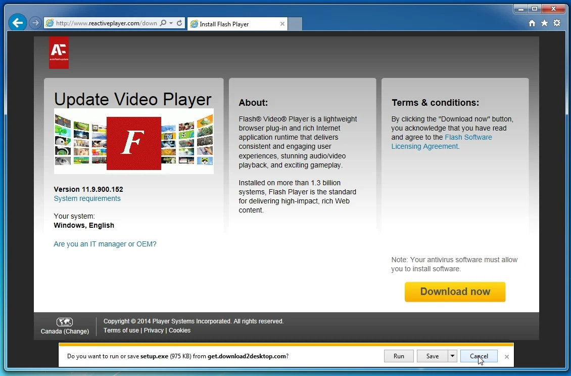 ReactivePlayer.com pop-up virus