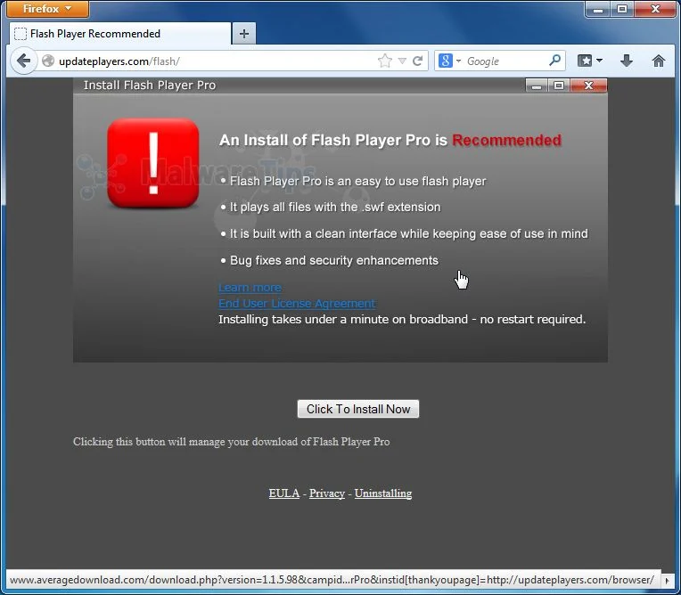 [Image: Flash Player Pro virus]