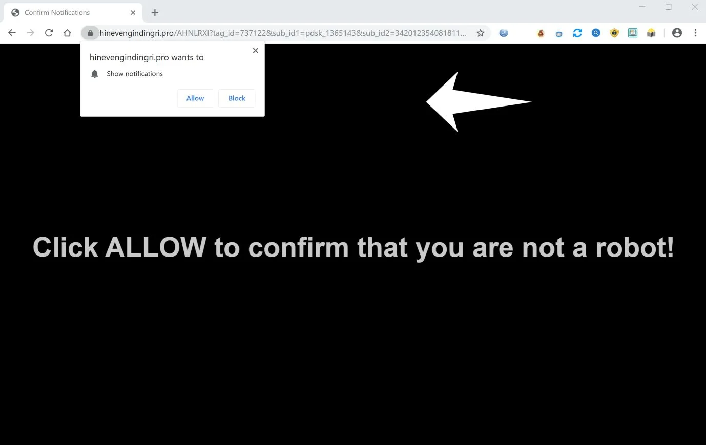 How to remove Hinevengindingri.pro pop-up ads (Virus Removal Guide) 1 Image: Chrome browser is redirected to Hinevengindingri.pro