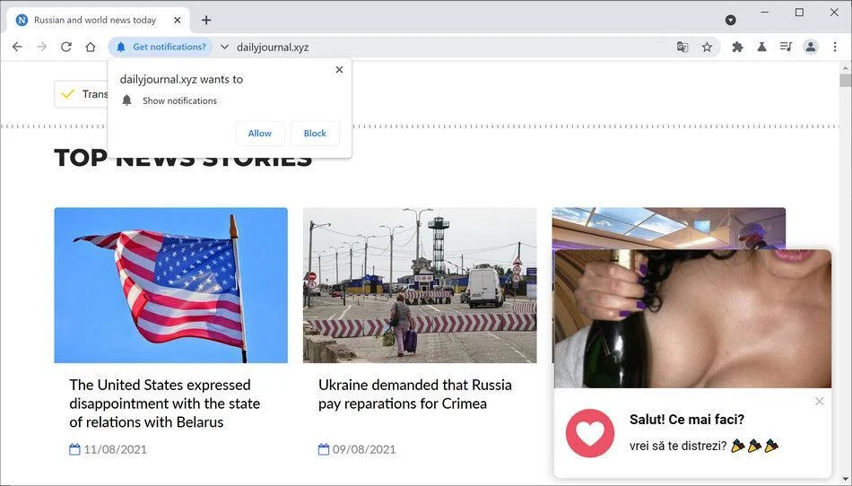 Image: Chrome browser is redirected to Dailyjournal.xyz