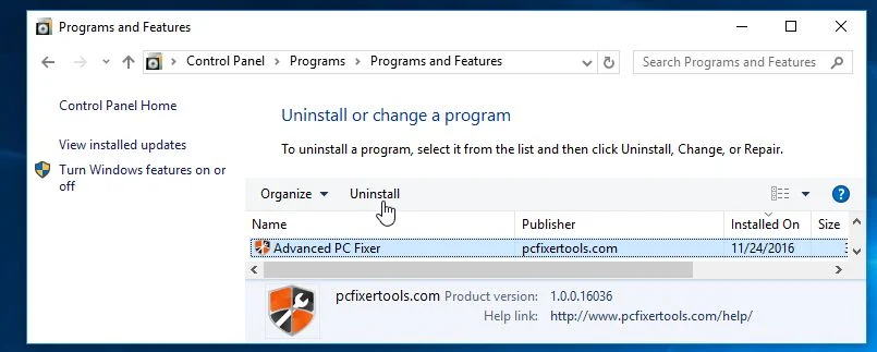 Uninstall Advanced PC Fixer from Windows Uninstall Advanced PC Fixer