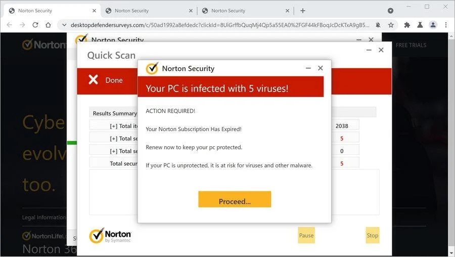 Image: Chrome browser is redirected to Desktopdefendersurveys.com