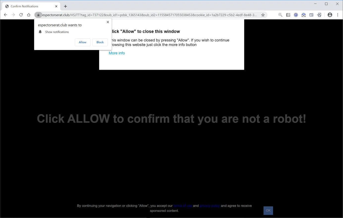 Image: Chrome browser is redirected to Espectorserat.club