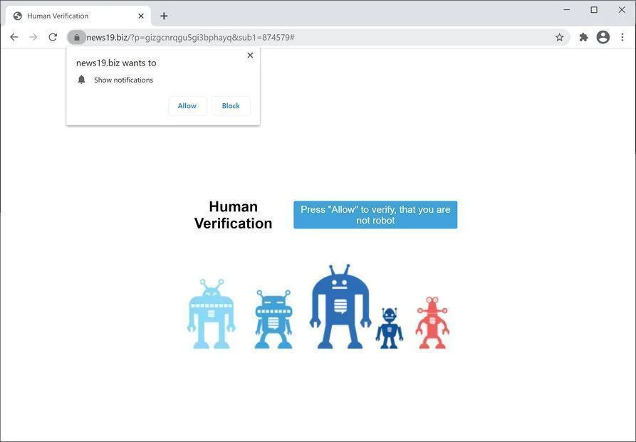 Image: Chrome browser is redirected to News19.biz