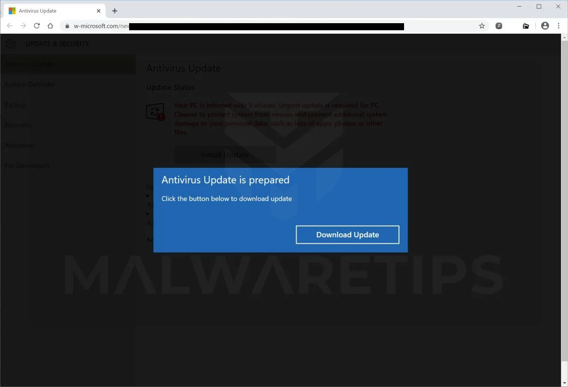 Image: W-microsoft.com fake error messages