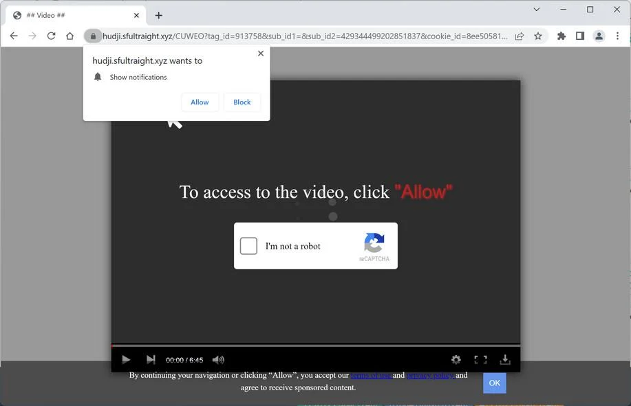 Remove Sfultraight.xyz Pop-up Ads (Virus Removal Guide) 1 Image: Chrome browser is redirected to Sfultraight.xyz