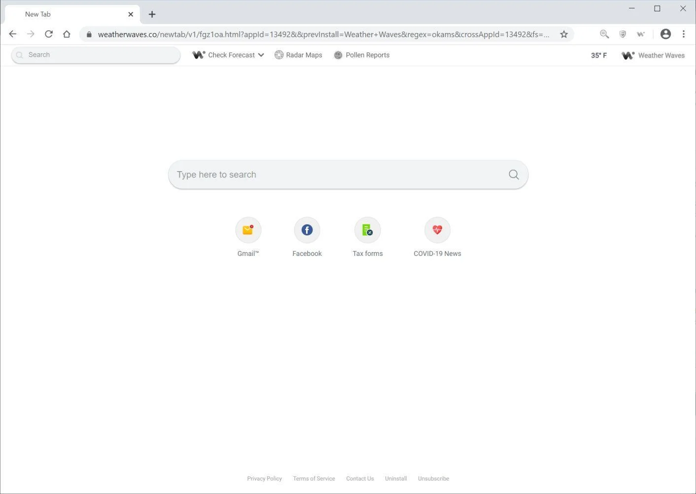 Image: Chrome browser is redirected to Weatherwaves.co