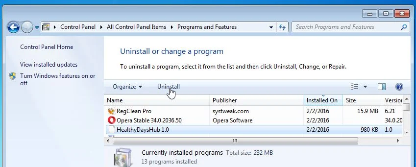 Uninstall Healthy Days Hub 1.0