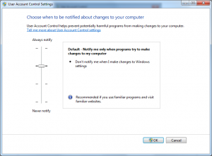 UAC config slider UAC configuration settings