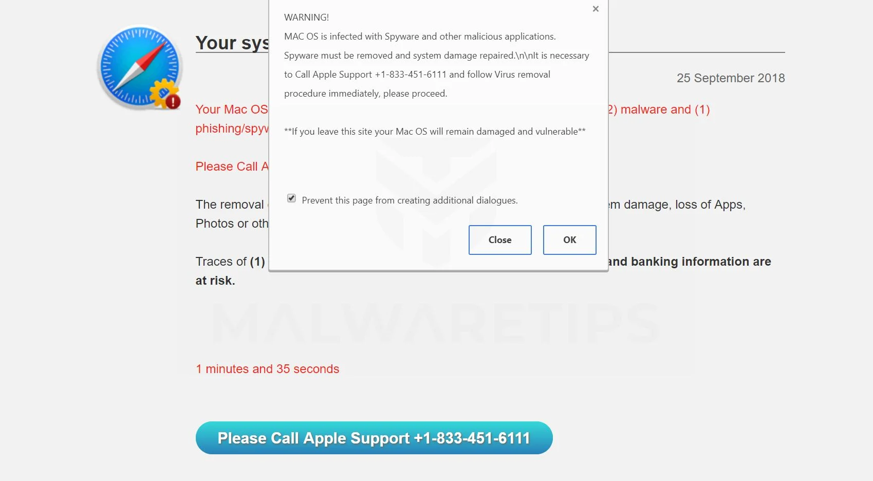 Please Call Apple Support Pop-up Scam Malware