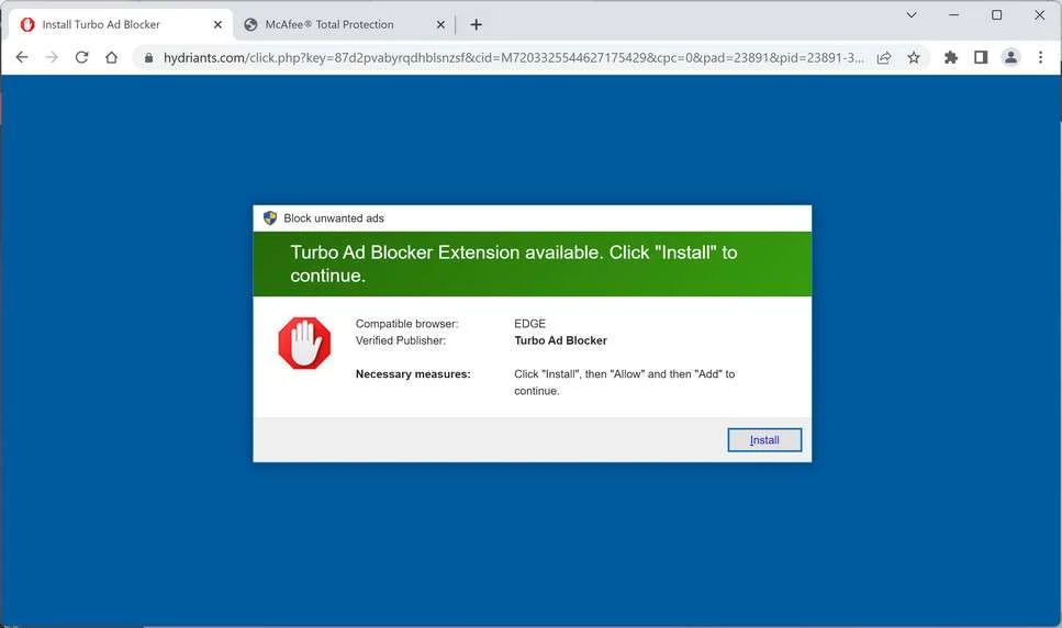 Image: Chrome browser is redirected to the Hydriants.com site