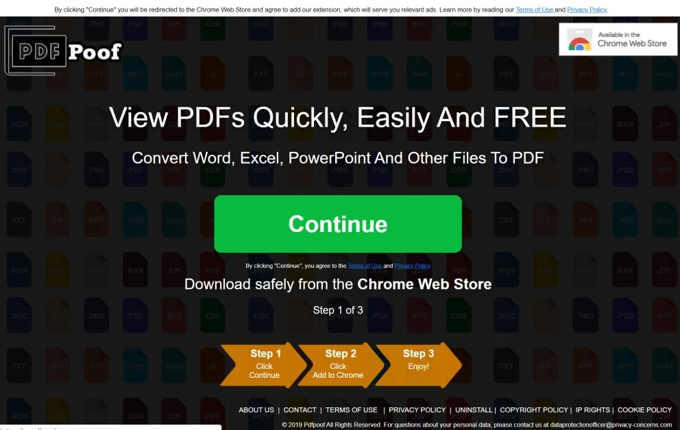 Image: Chrome browser is redirected to Pdfpoof.com