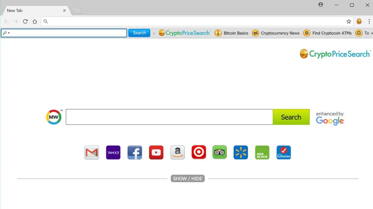 How to remove CryptoPriceSearch (Chrome, Firefox, IE & Edge) 1 CryptoPriceSearch browser New Tab