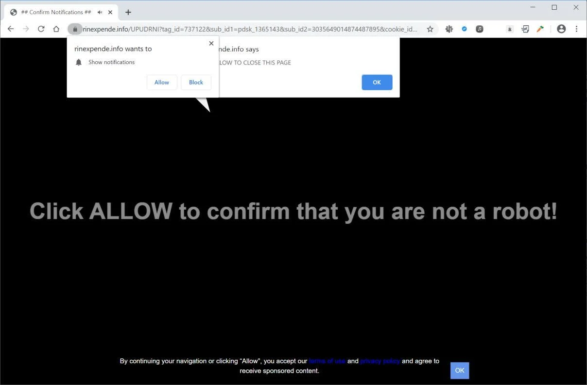 Remove Rinexpende.info pop-up ads (Virus Removal Guide) 1 Image: Chrome browser is redirected to Rinexpende.info