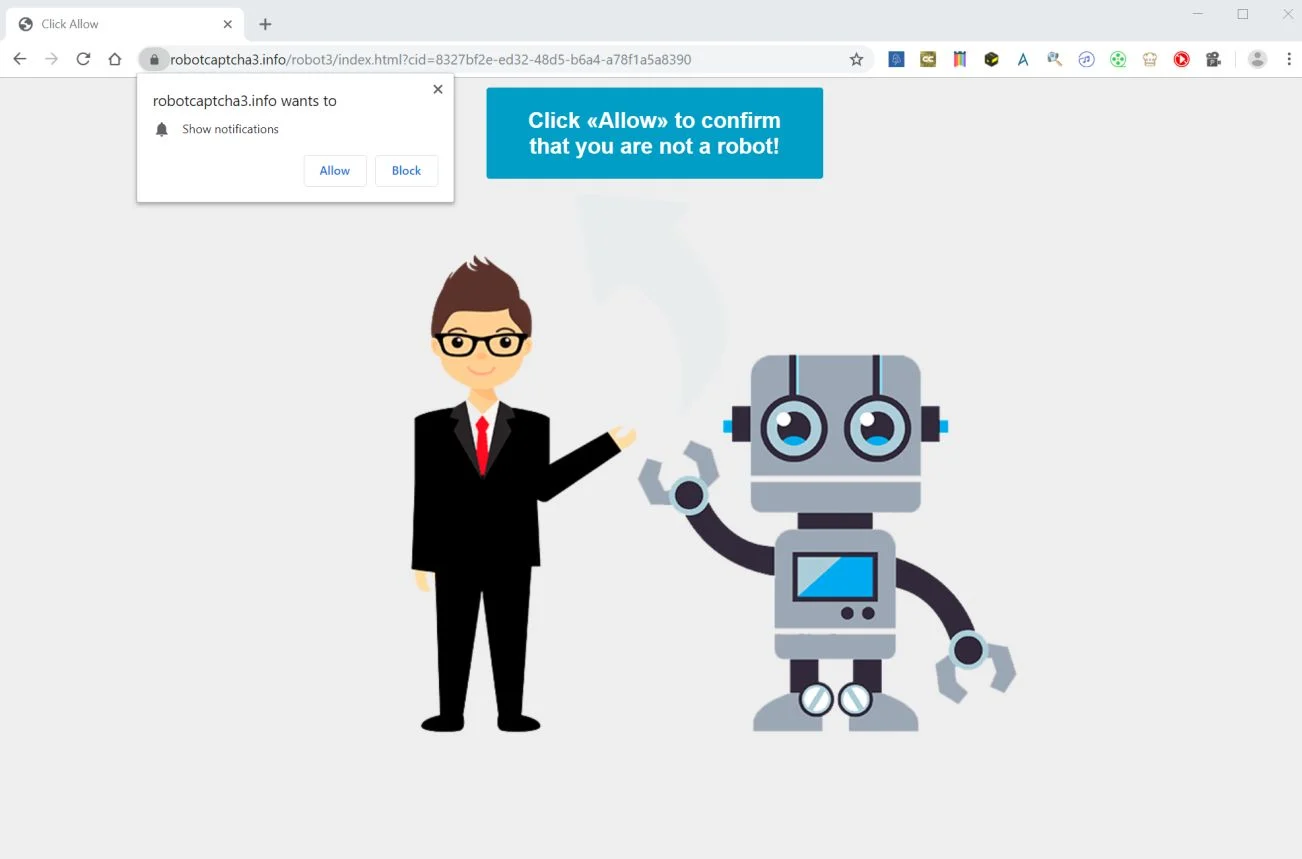 Image: Chrome browser is redirected to Robotcaptcha3.info