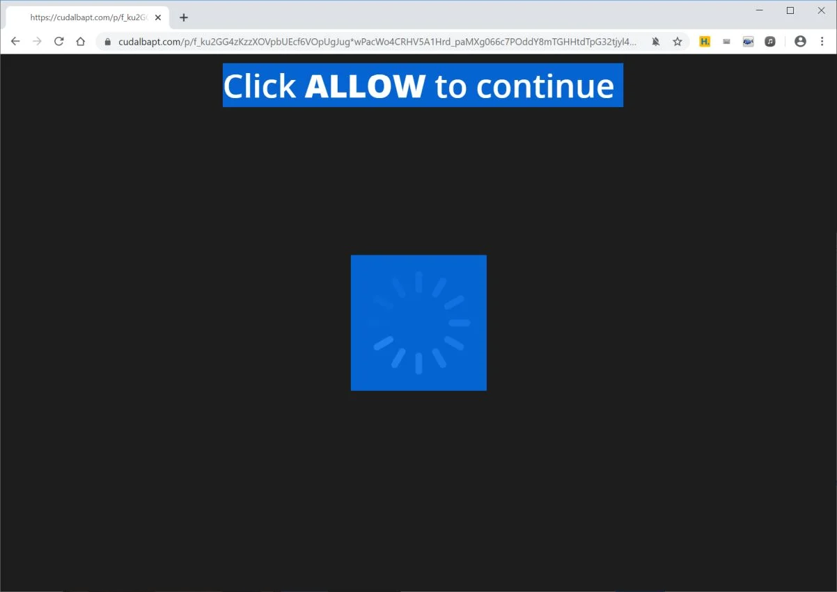 Image: Chrome browser is redirected to Cudalbapt.com