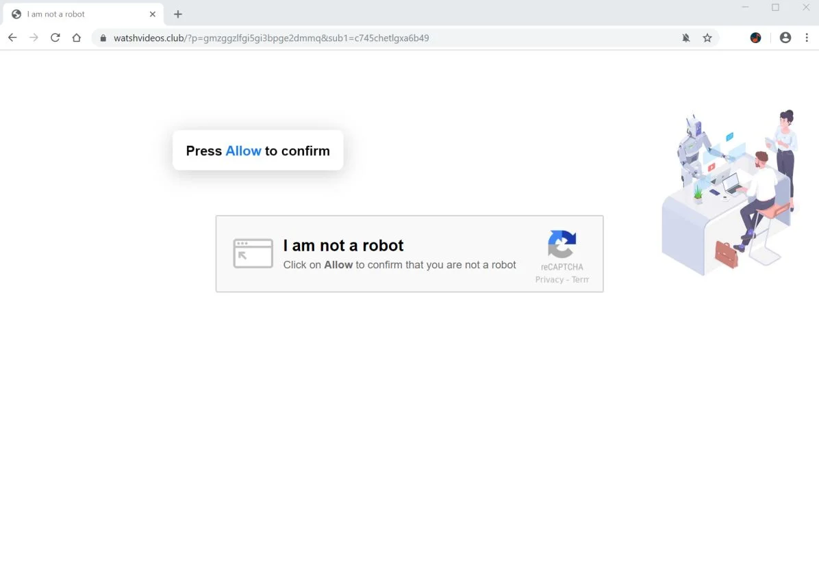 Image: Chrome browser is redirected to Watshvideos.club