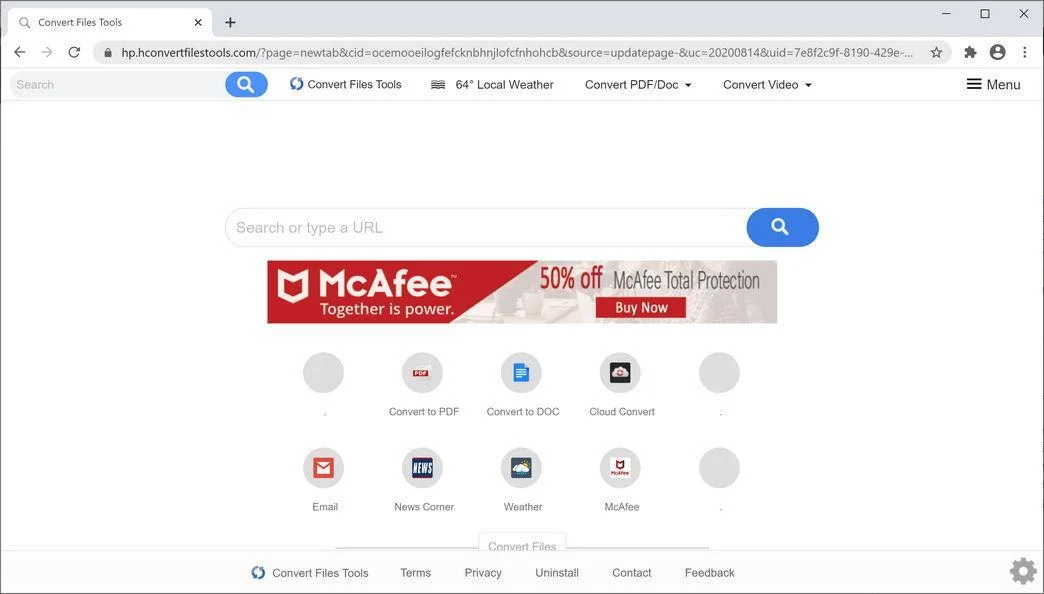 Image: Chrome browser is redirected to Convert Files Tools