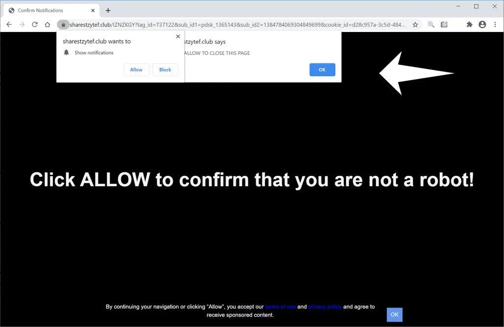 Remove Sharestzytef.club pop-up ads (Virus Removal Guide) 1 Image: Chrome browser is redirected to Sharestzytef.club