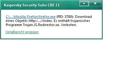  Trojan.JS.Redirector.xa detected by KAV