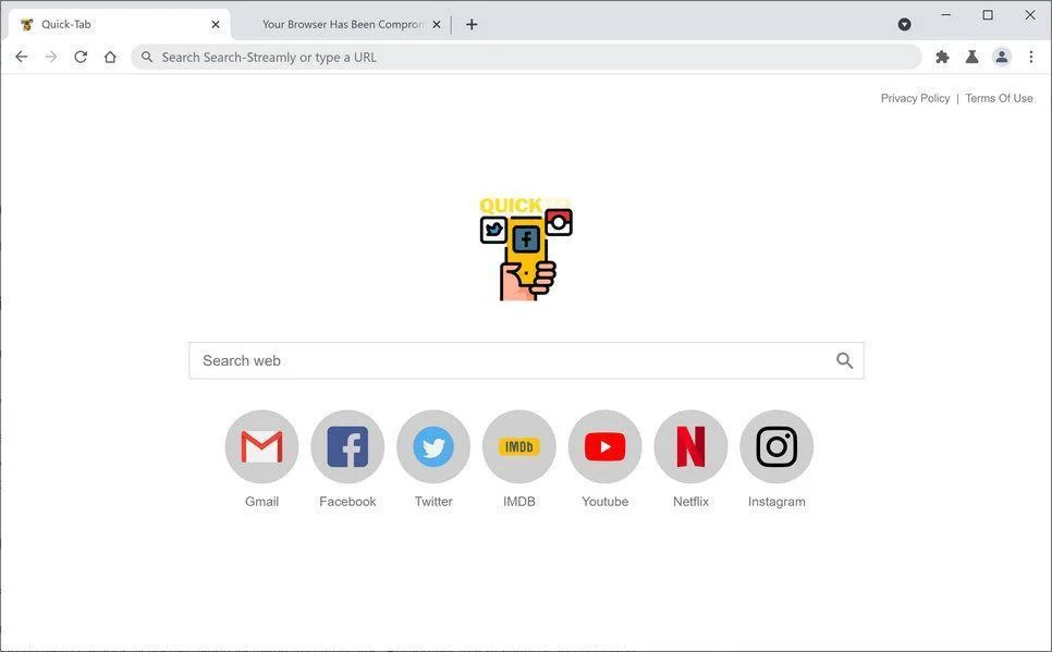 Image: Chrome browser is redirected through Quick-tab.xyz