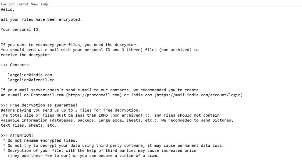Image: Langolier ransomware