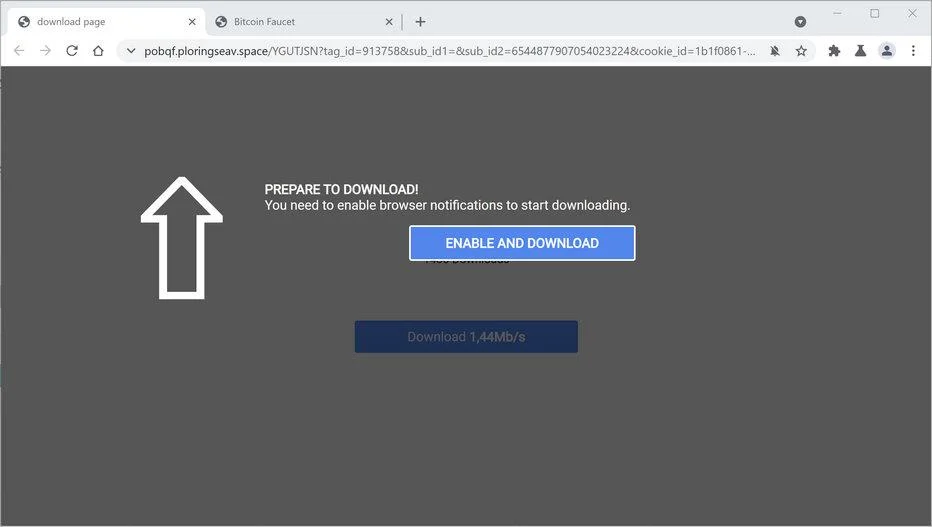 Image: Chrome browser is redirected to Ploringseav.space