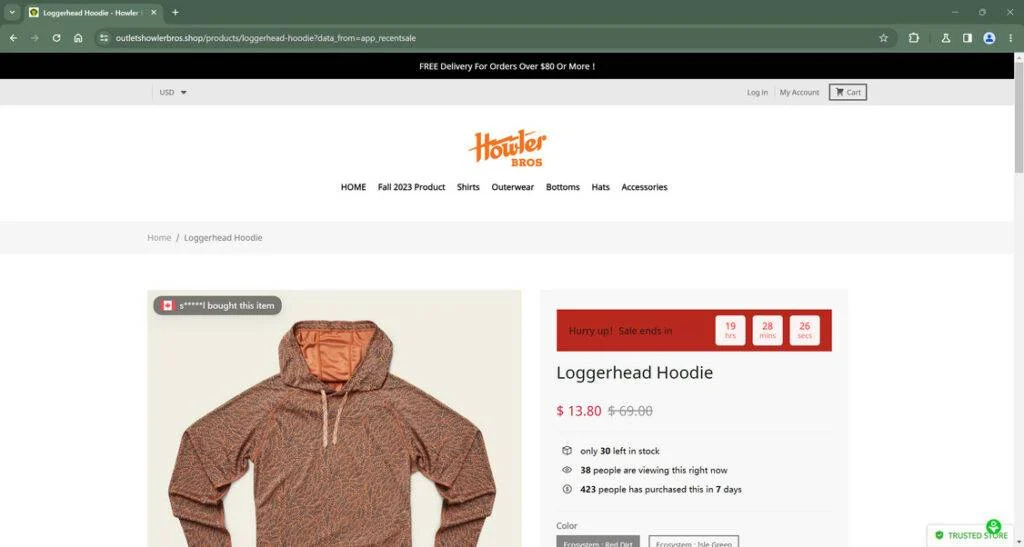 OutletsHowlerBros.shop Scam: A Fake Howler Bros Store 1 Outletshowlerbros.shop SCam