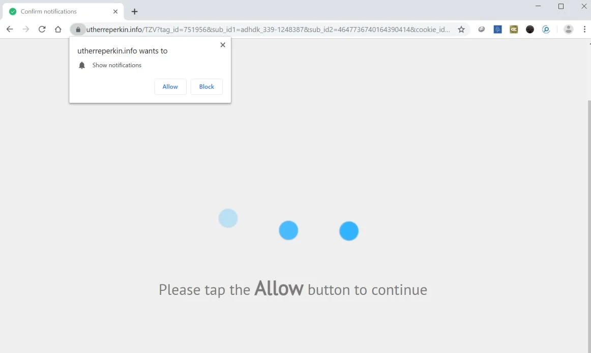 Image: Chrome browser is redirected to the Utherreperkin.info site