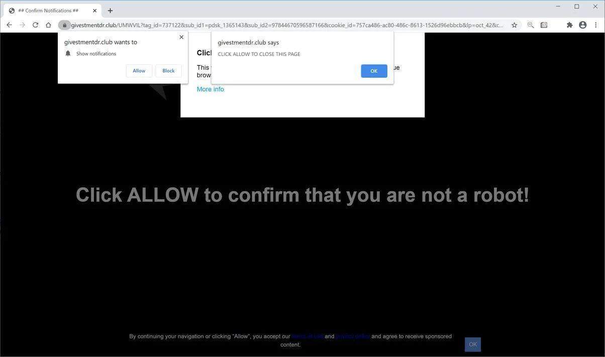 Remove Givestmentdr.club pop-up ads (Virus Removal Guide) 1 Image: Chrome browser is redirected to Givestmentdr.club
