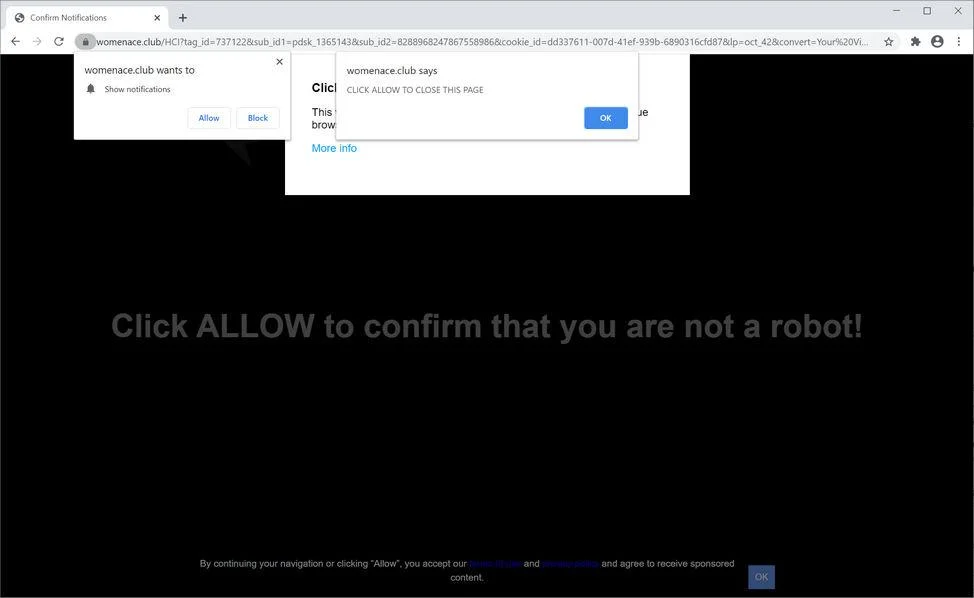 Remove Womenace.club pop-up ads (Virus Removal Guide) 1 Image: Chrome browser is redirected to Womenace.club