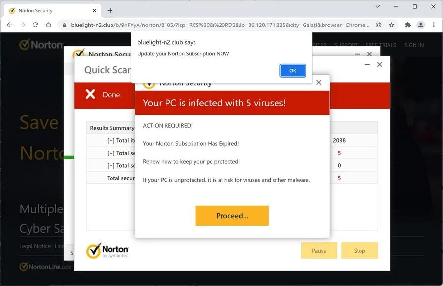 Remove Bluelight-n2.club Pop-up Ads (Virus Removal Guide) 1 Image: Bluelight-n2.club scam