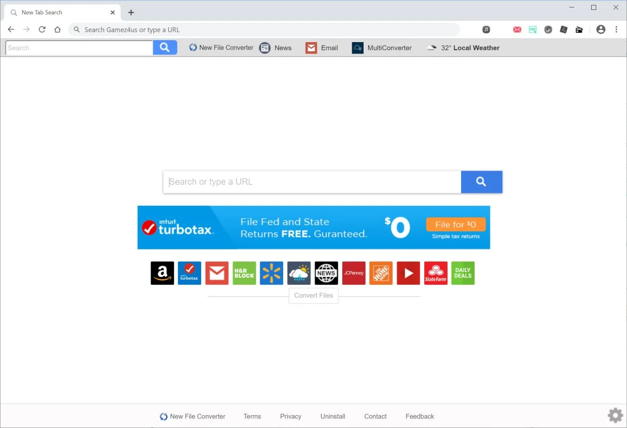 Image: Chrome browser is redirected to search.newfileconvertertab.com