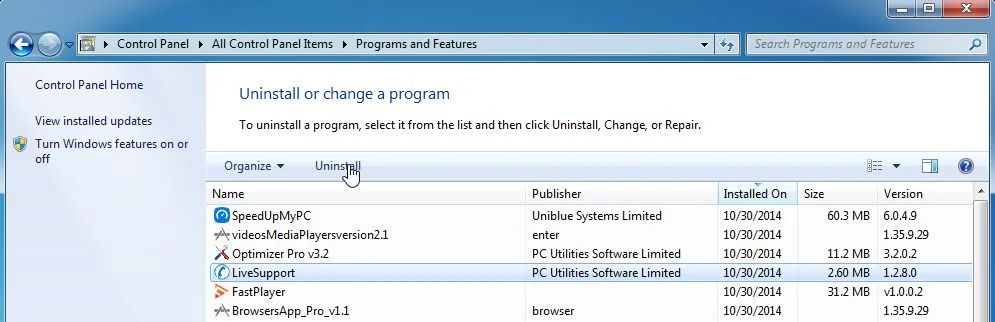 Remove LiveSupport from Windows