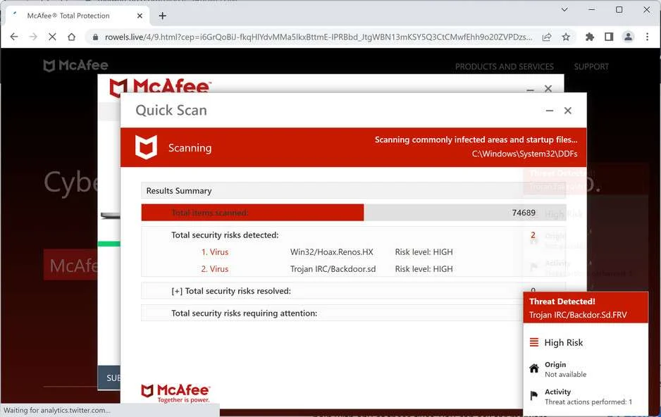 Image: Chrome browser is redirected to Rowels.live