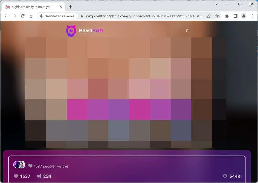 Image: Chrome browser is redirected to the Bilsteringdates.com site