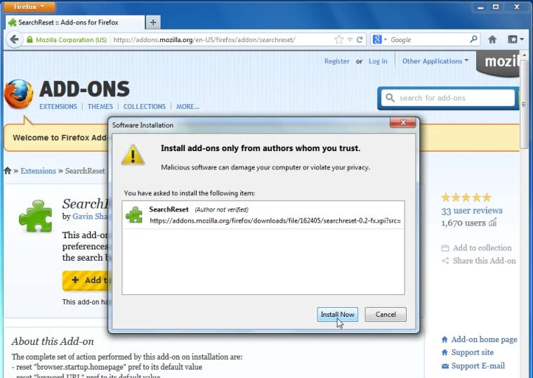 [Image: SearchReset extension]