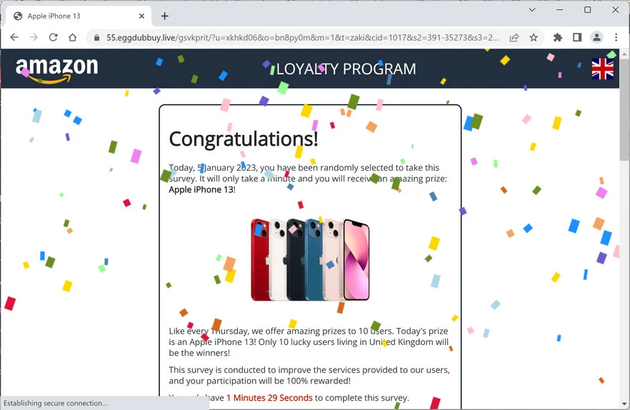 Image: Eggdubbuy.live Fake Amazon Loyalty Program Survey