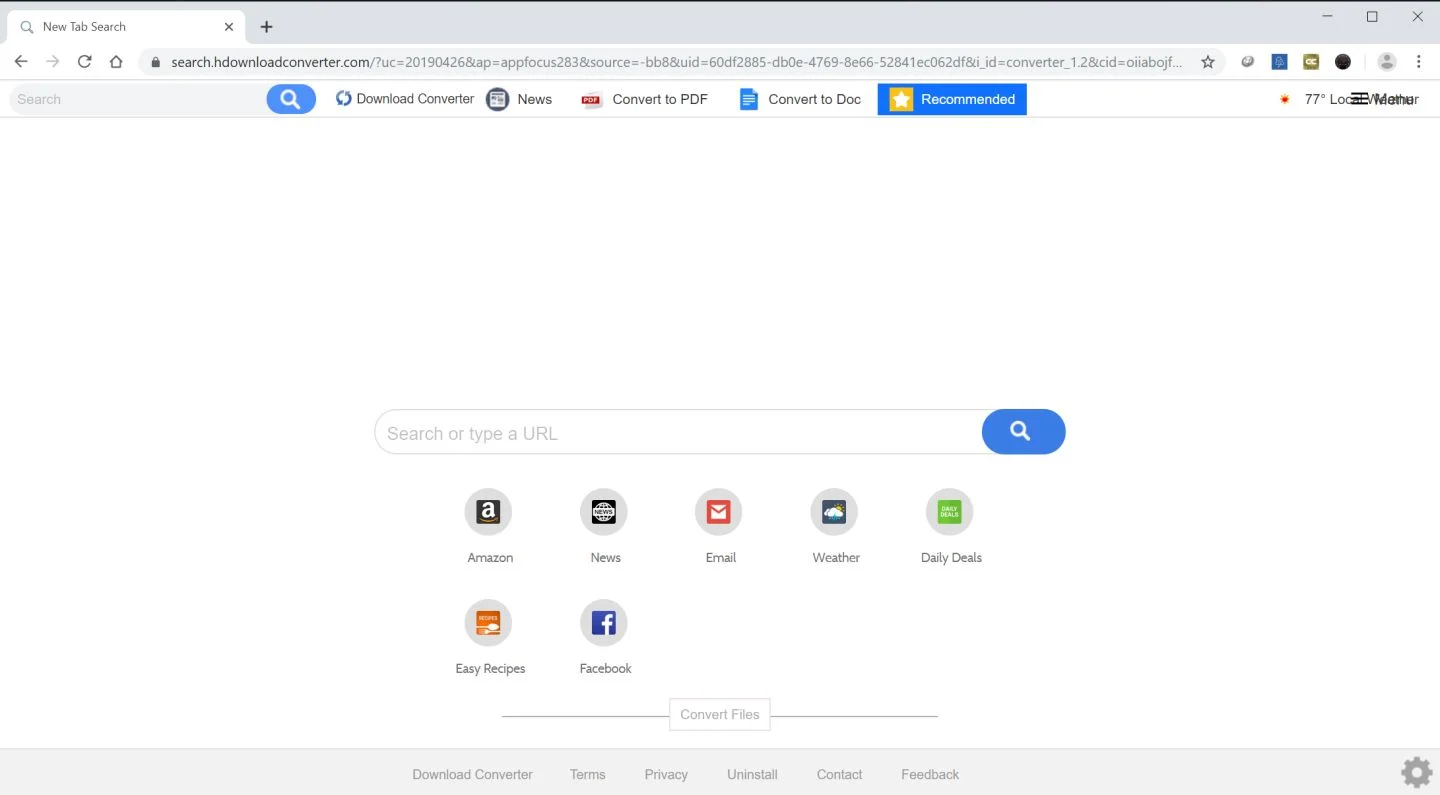 Image: Chrome browser is redirected to the search.hdownloadconverter.com site