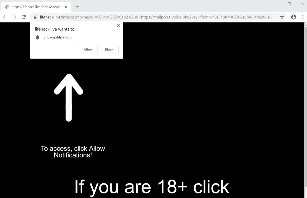 lifehack.live pop-up scam virus