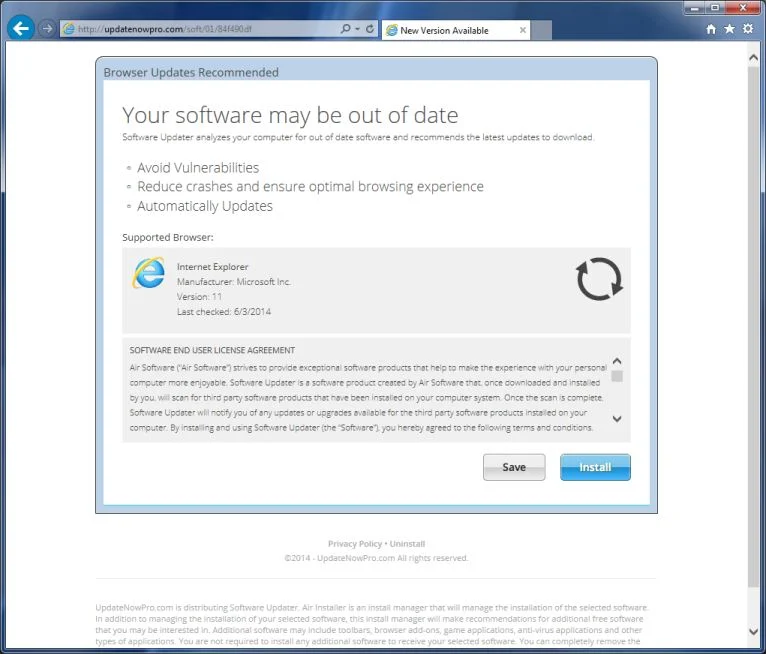 Browser Updates Recommended virus Picture of Browser Updates Recommended virus