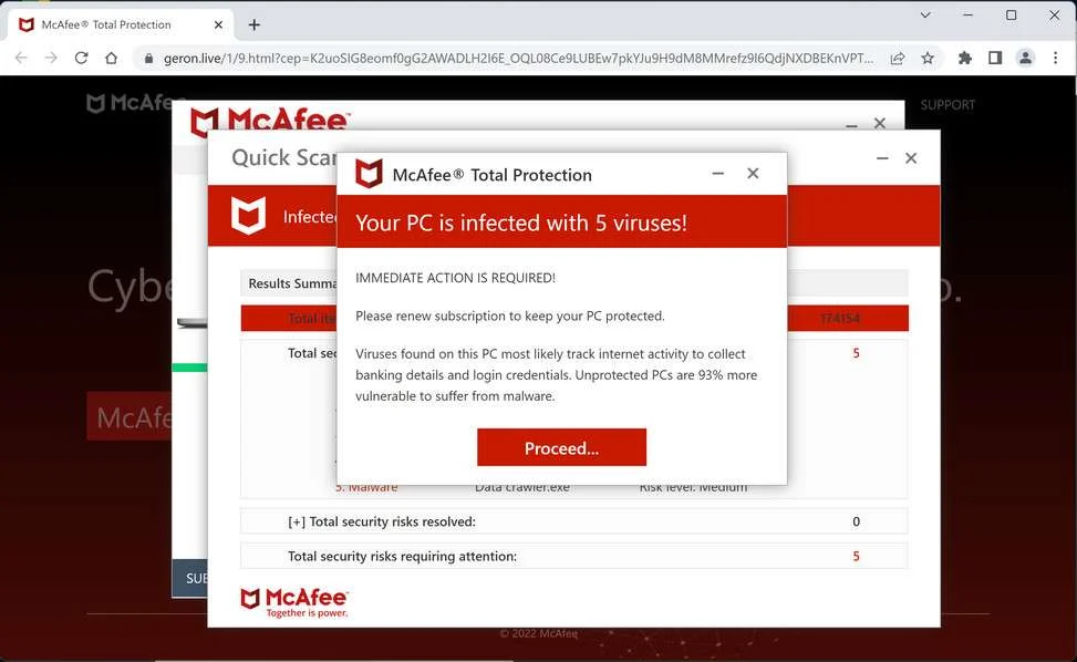 Image: Geron.live Fake McAfee Virus Alert