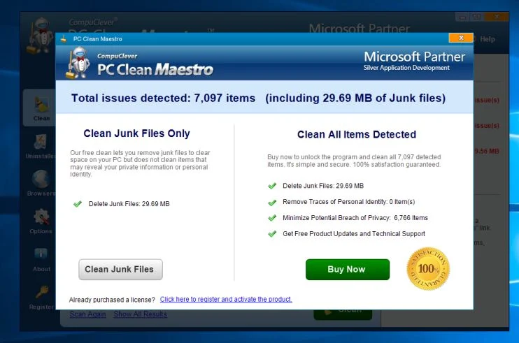 PC Clean Maestro pop-ups