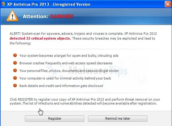 XP Antivirus Plus 2013 Alert XP Antivirus Plus 2013 Warning
