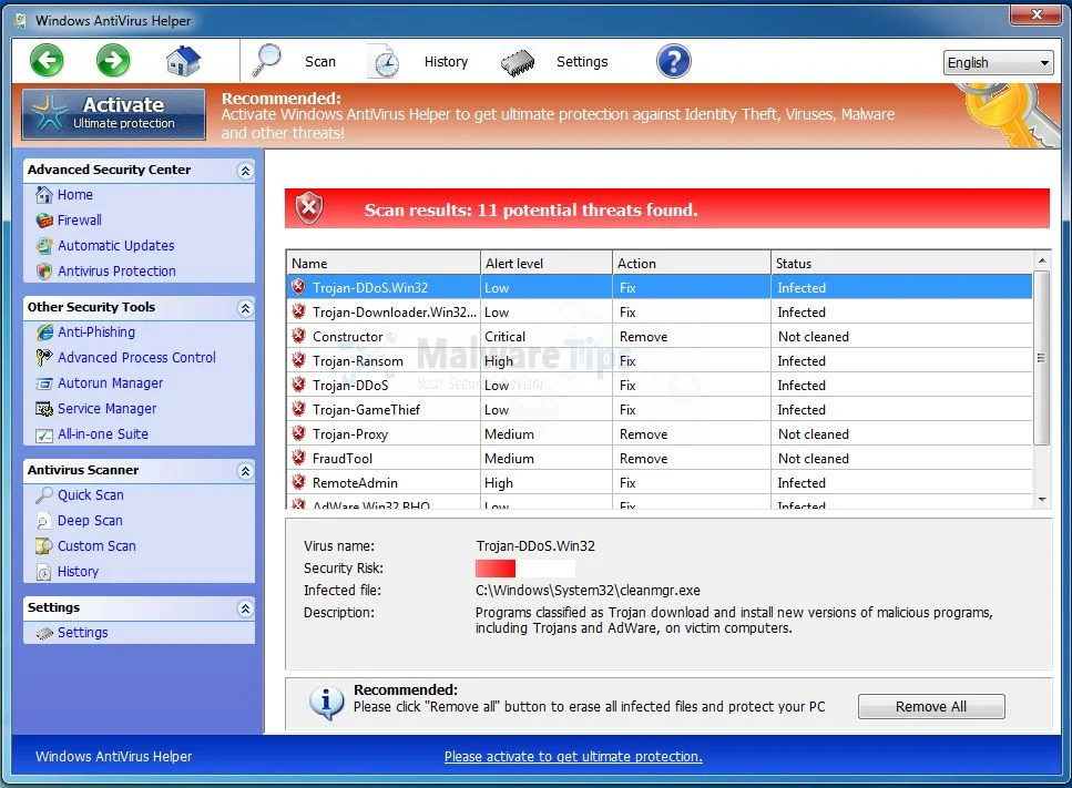 Windows AntiVirus Helper malware Picture of Windows AntiVirus Helper malware